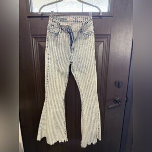 KanCan White and Blue Ultra High-Rise Super Flare Striped